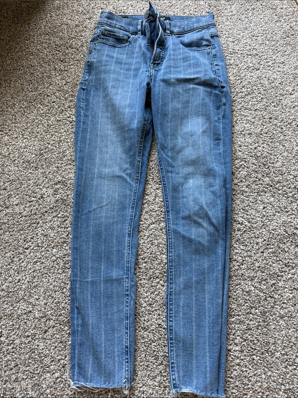 Express Stretch Plus Denim Perfect Pinstripe Blue Ankle Leggings High Rise